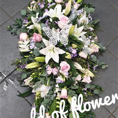Pink lilac and white coffin spray